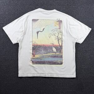 Rebel Vengeance Men's Japanese Crane Graphic T-Shirt Heavyweight Cotton Cream M